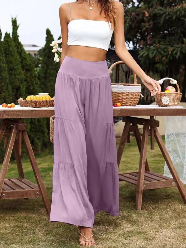 Spot Goods Summer Casual Wide Leg Cotton Linen Popular High Waist Loose Pants Women Pants Bella Mia