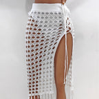 Women Clothing Sexy Cutout Woven Lace up Tassel Dress Split Beach Skirt Bella Mia