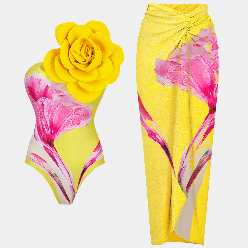 One Piece Swimsuit Women Skinny Slimming Big Floral Swimsuit Outfit Chiffon Dress Bella Mia