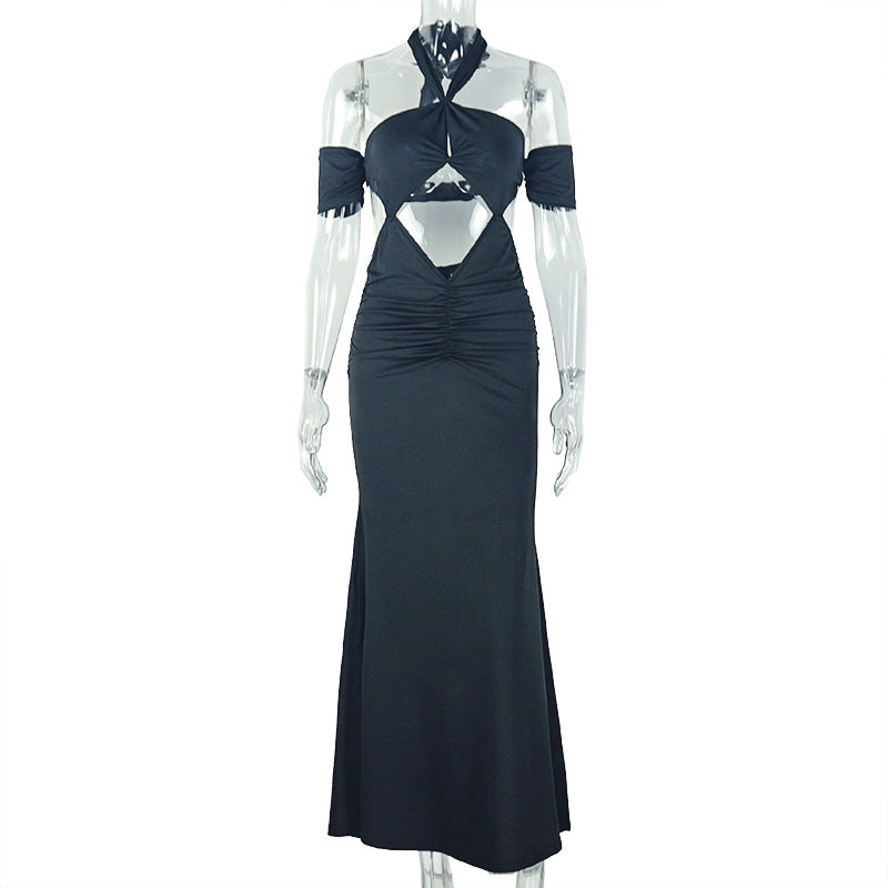 Women Wear Halter Slim Fit Fishtail Dress Solid Color Hollow Out Cutout out Dress Elegant Graceful Dress Bella Mia