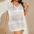 Women Clothing Hollow Out Cutout Sweater Loose Bikini Cover up V neck Swimsuit Blouse Beach
