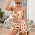 Ladies Three Piece Set Printed Swimsuit Sexy Lacing Split Shorts Swimsuit Bella Mia