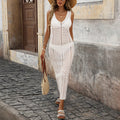 Sleeveless Knitted Beach Skirt Hollow Out Cutout Beach Cover Up Long Vest Seaside Sheath Dress Bella Mia