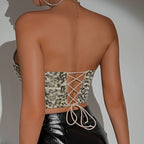 Sexy Low Cut Diamond Steel Ring Boning Corset Short Lace Up Vest Women Bella Mia