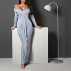 Off Shoulder Rhinestone Shiny Long Sleeve Dress Women Sexy Dress Bella Mia