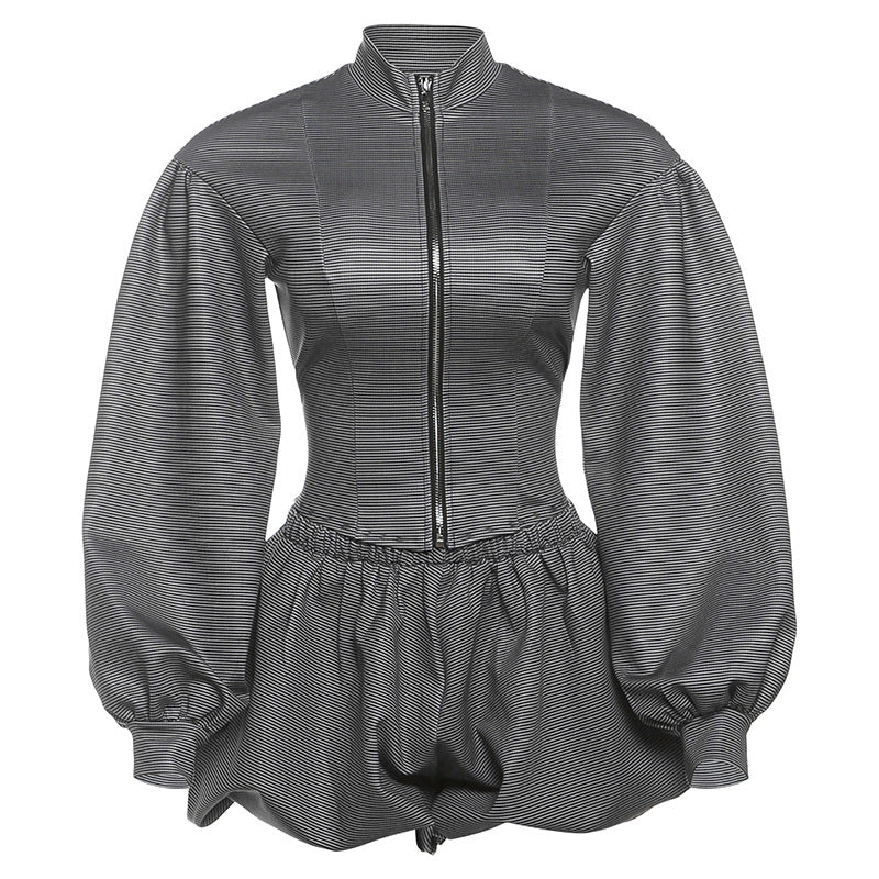 Women Clothing Autumn Personalized Stand up Collar Slim Fit Zipper Coat Sexy Hip Wrapped Pants Skirt Set for Women Bella Mia