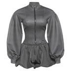Women Clothing Autumn Personalized Stand up Collar Slim Fit Zipper Coat Sexy Hip Wrapped Pants Skirt Set for Women Bella Mia