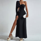 Elegant One Shoulder Dress Sexy Hollow Out Cutout out Backless Side Slit Lace up Dress Bella Mia