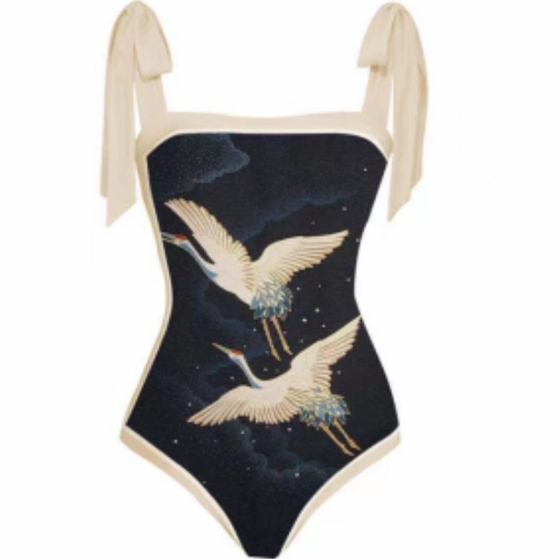Double Sided Swimsuit Printed Conservative Cover Belly Sheath Dress Two Piece Swimsuit Bella Mia