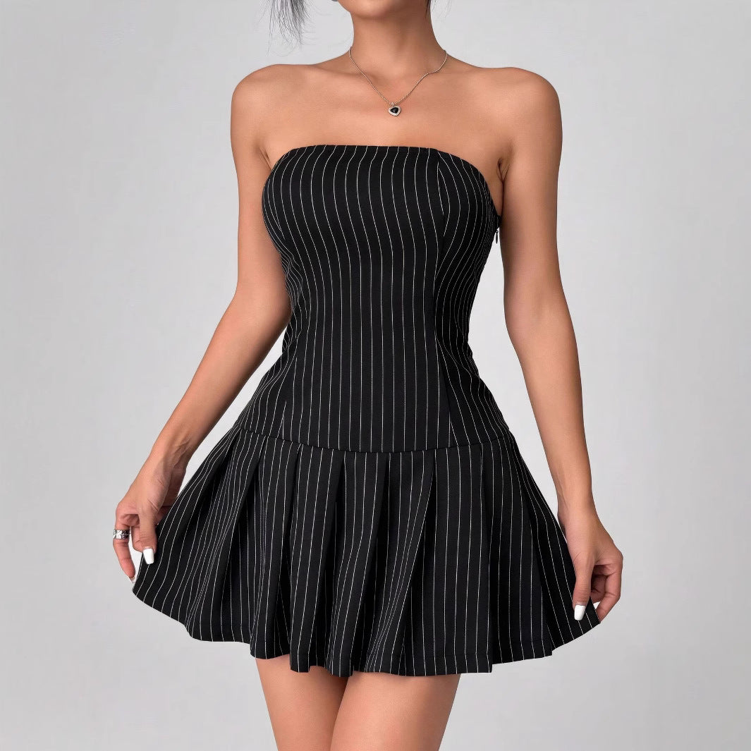 Pleated Sexy A line Sexy Hip Dress High Grade Elegant Adult Lady like Woman Office Women Summer Dress Bella Mia