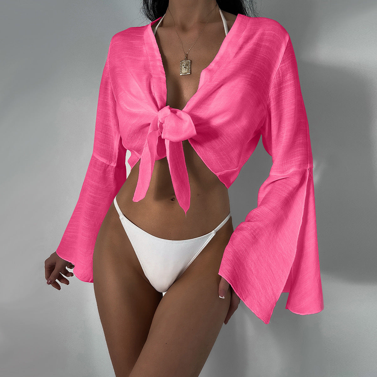 See Through Lace Up Blouse Casual Corset Overskirt Beach Vacation Sexy Bikini Bella Mia