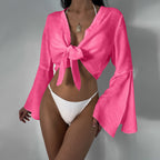 See Through Lace Up Blouse Casual Corset Overskirt Beach Vacation Sexy Bikini Bella Mia