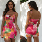 New Women Clothing Printed Strap Skinny Sheath Hollow Out Cutout Dress Bella Mia