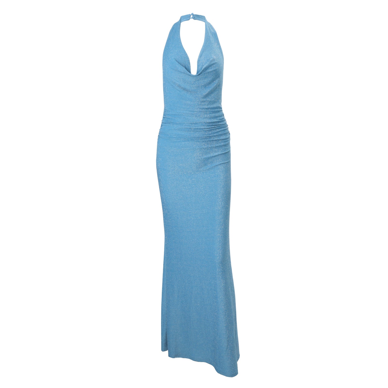 Fall Women Clothing Sexy Backless Halter Swing Collar Solid Color High Waist Slim Hip Long Dress Bella Mia