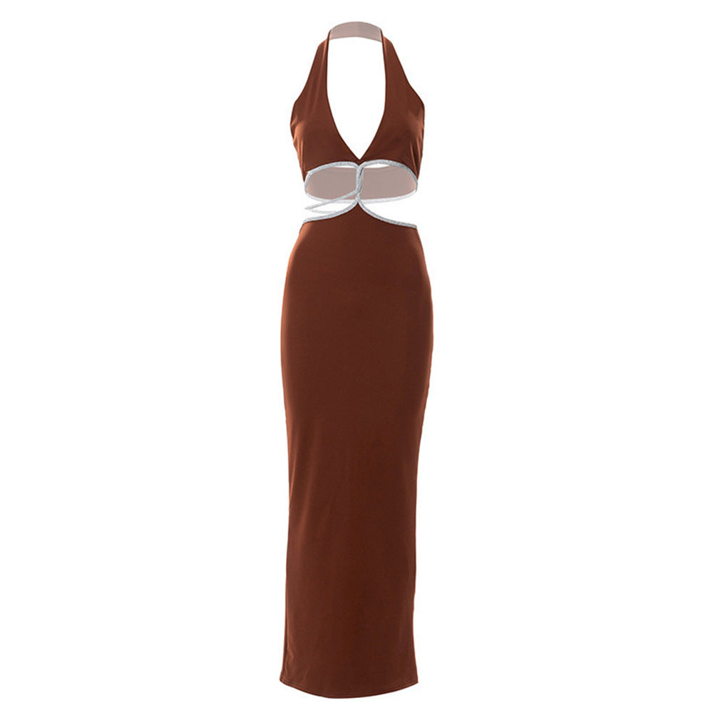 Sexy Cropped Outfit Halter Diamond Rope Maxi Dress Women Bella Mia