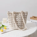 Korean Hollow Out Cutout Cotton Thread Hand Woven Bag Chi Elegant One Shoulder Portable Straw Weaved Bag Seaside Vacation Beach Bag Bella Mia