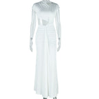 Women Clothing Solid Color Dress Diagonal Collar Sleeveless Ribbon Fishtail Dress Bella Mia