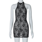 Sexy Lace Large Backless Sheath Slim Nightclub Essential Halter Dress Bella Mia