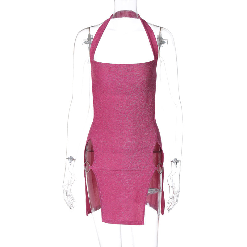 Sexy Sexy Short Dress Spring Summer Women Clothing Halter Split Bright Silk Sheath Dress Bella Mia
