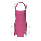 Sexy Sexy Short Dress Spring Summer Women Clothing Halter Split Bright Silk Sheath Dress Bella Mia