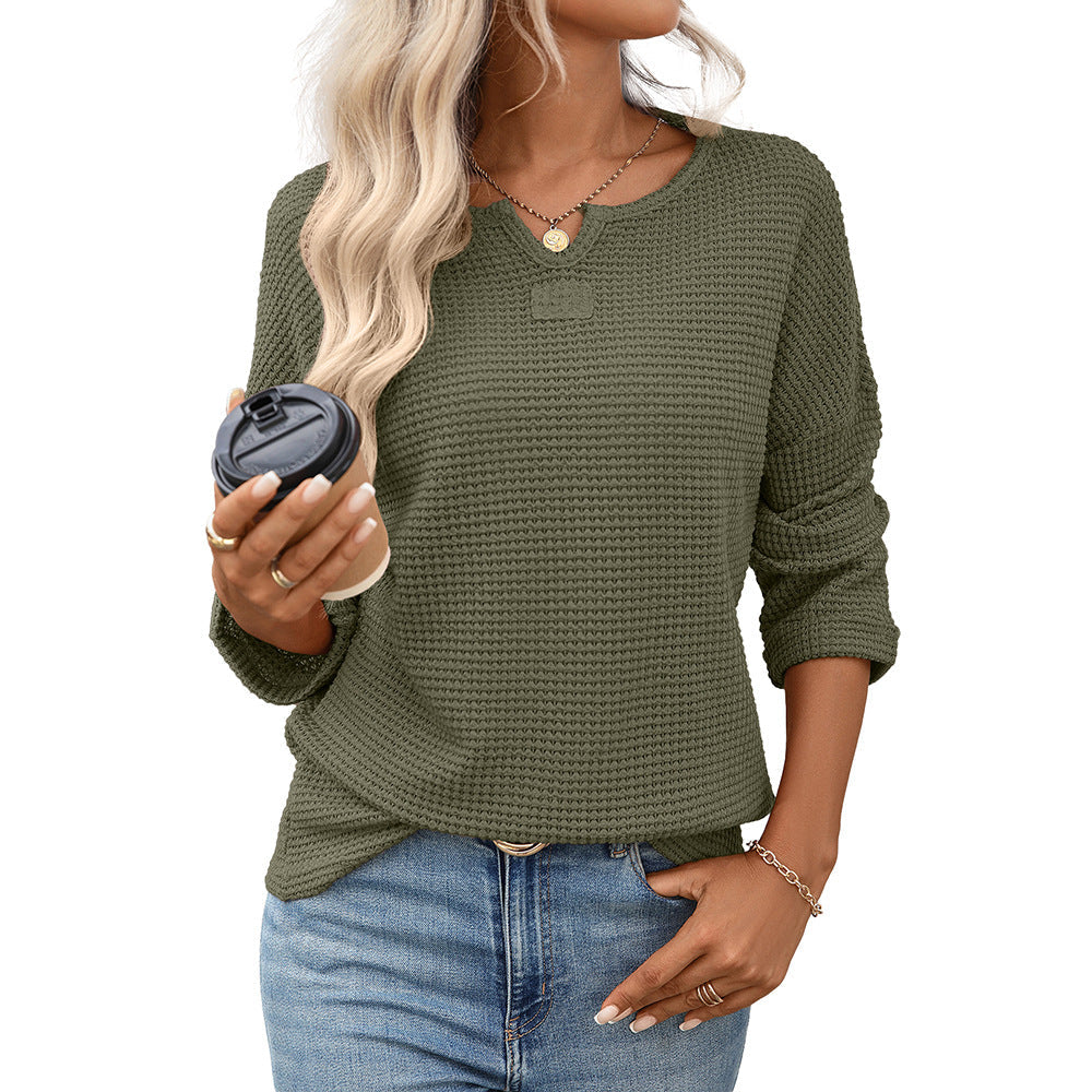 Women Clothing Season Autumn Striped Waffle Knitted Top T shirt Women Bella Mia
