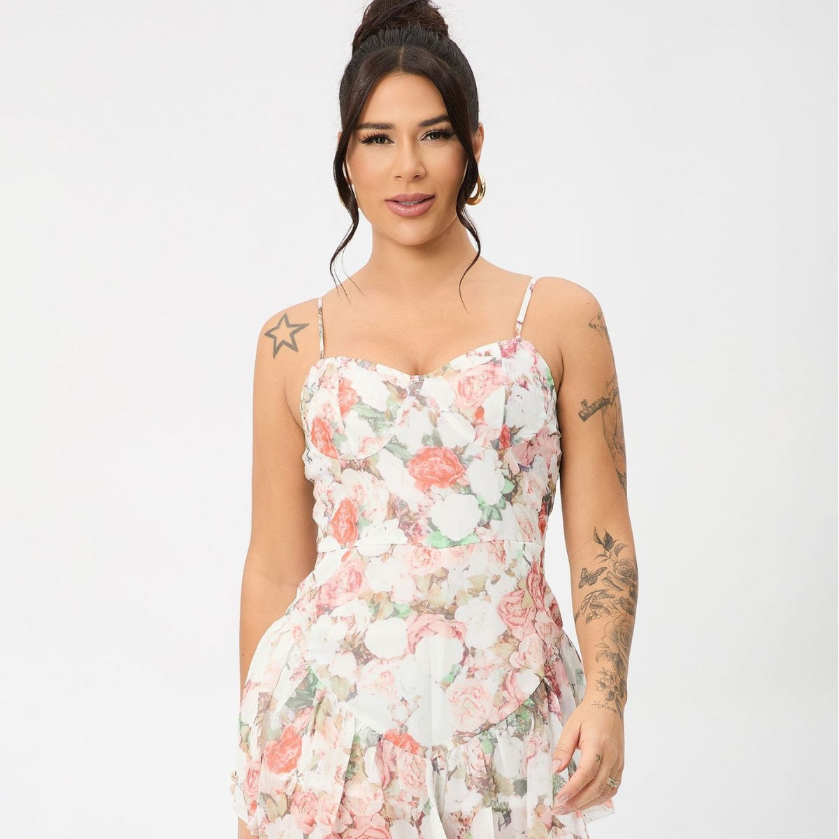 Floral Summer Adjustable Shoulder Strap Ruffled Hem Sexy Mini Dress Bella Mia