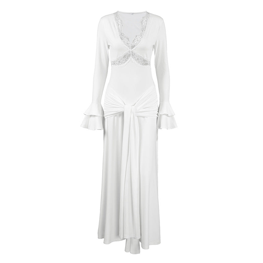 Spring Women Elegant Dress Elegant Design Sexy Lace Stitching Slim Fit Maxi Dress Bella Mia