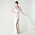 Single Shoulder Crossbody Stitching Mesh Design Satin Slim Cocktail Dress Evening Dress Bella Mia