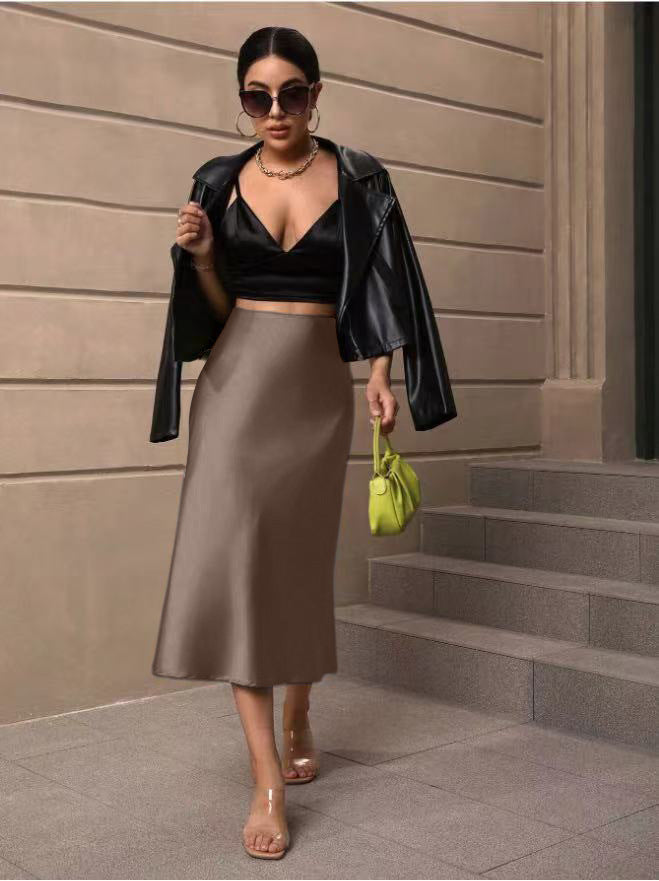 Hip Wrapped Fishtail Skirt Satin Mid Length Skirt Autumn Women Clothing Direct Bella Mia