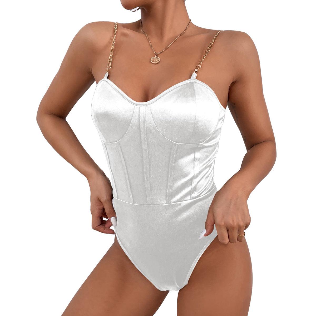 Women Clothing Chain Sling Backless Solid Color Sling Vest Bodysuit Tight Women Bottoming Shirt Bodysuit