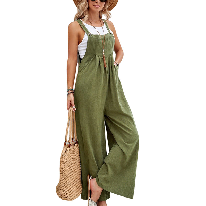Women Clothing Popular Solid Color Casual Suspender Trousers Bella Mia
