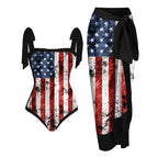 Women One Piece Swimsuit Women Skinny Slimming Retro Tied Swimsuit Set Chiffon Dress Bella Mia