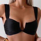 Solid Color Strap U Shaped Sexy Bikini Swimsuit Bikini Swimsuit Unlined Top Bella Mia