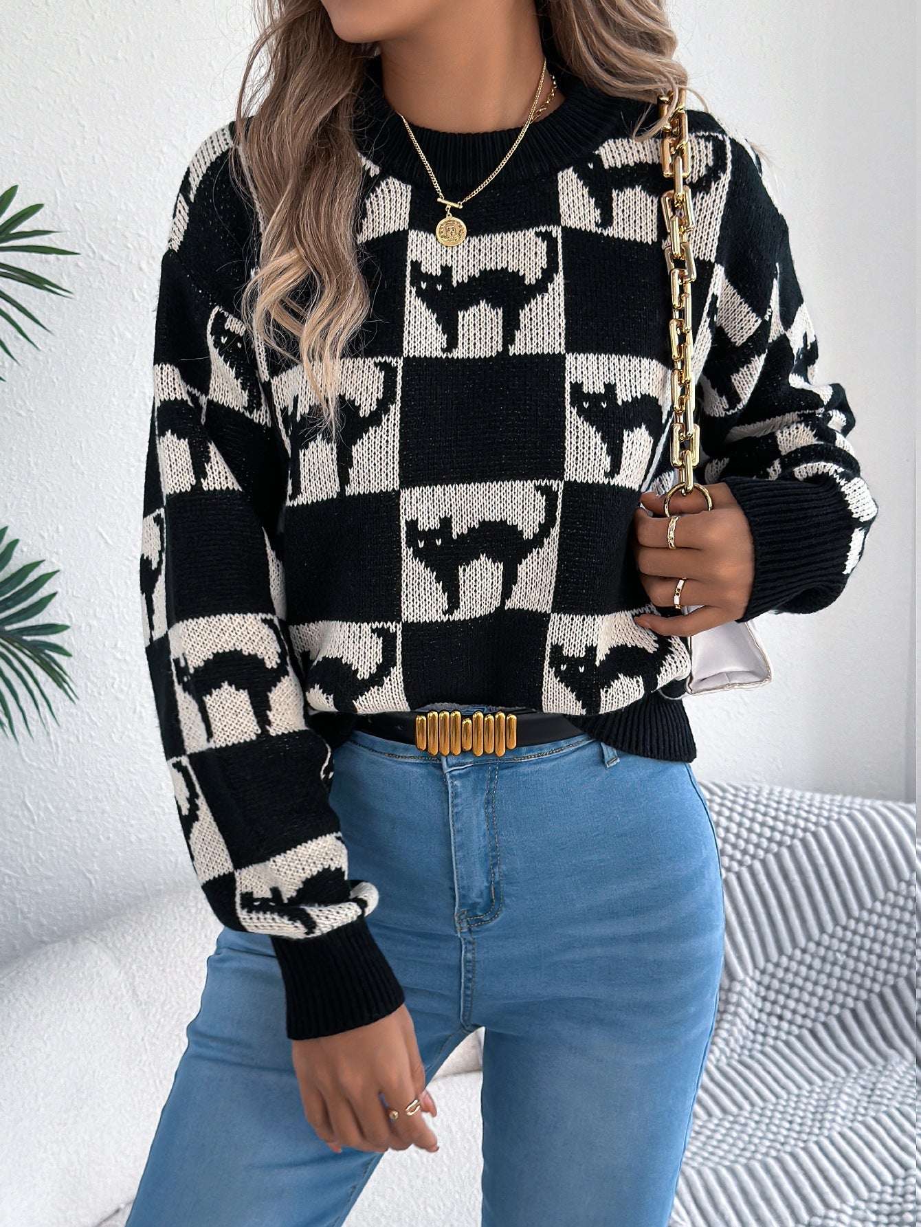 Autumn Winter Halloween Plaid Lantern Long Sleeve Pullover Women Clothing Bella Mia