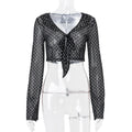Women Clothing Summer Sexy See through Polka Dot Printed Long Sleeve Elegant Top Bella Mia