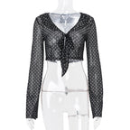 Women Clothing Summer Sexy See through Polka Dot Printed Long Sleeve Elegant Top Bella Mia