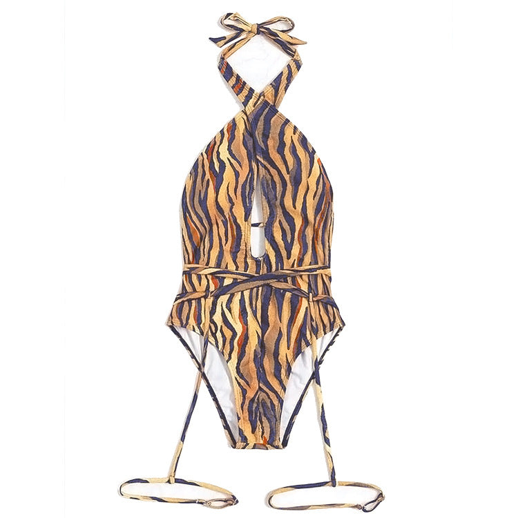 Swimwear Women Bandage Leg Travel Swimsuit Sexy Tiger Stripe Pattern Bikini Bella Mia