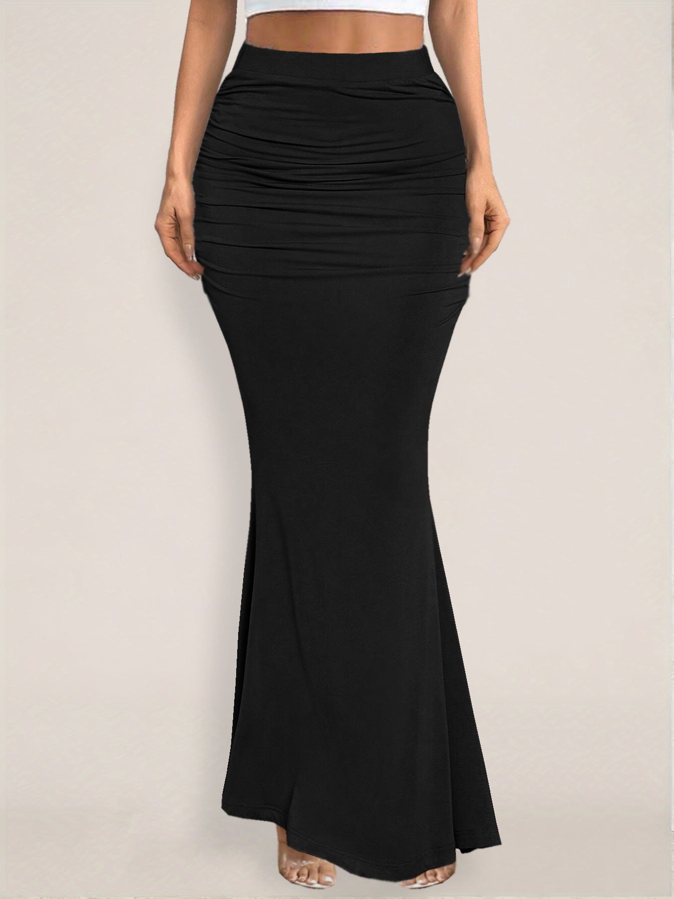 Summer Skirt Sexy Slim Hip Pleated Wide Hem Maxi