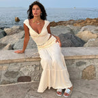 Summer Women Sexy Cropped Low Cut Short Vest French Pleated Skirt Set Women Bella Mia