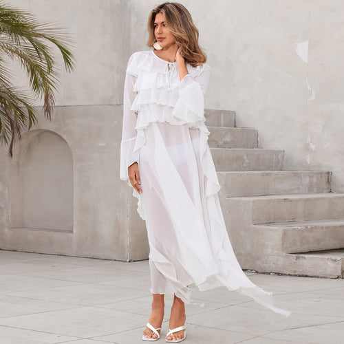 Beach Dress Women Chiffon Stacked Vacation Pullover Bikini Swimsuit Blouse Sun Protective Clothing Bella Mia