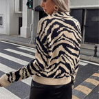 Autumn Winter Essential Loose Pullover Zebra Pattern Knitted Sweater for Women Bella Mia