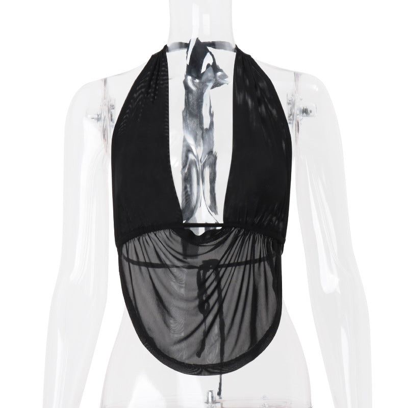 Women Clothing Spring Sexy Swing Collar Halter Cut out Bare Back Sexy Vest Top Women Bella Mia