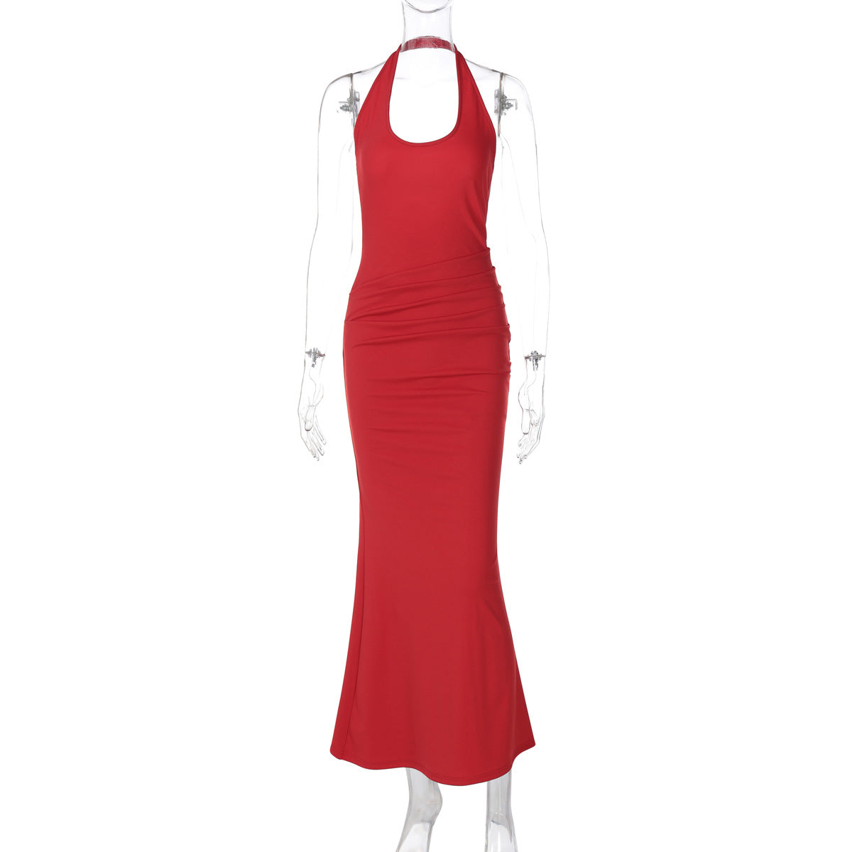 Women Clothing Sexy Deep V Plunge neck Hollow Out Cutout out Halter Slim Solid Color Sleeveless Sheath Dress Bella Mia