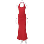 Women Clothing Sexy Deep V Plunge neck Hollow Out Cutout out Halter Slim Solid Color Sleeveless Sheath Dress Bella Mia