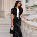 Summer Women Polka Dot Collar Waist Dress