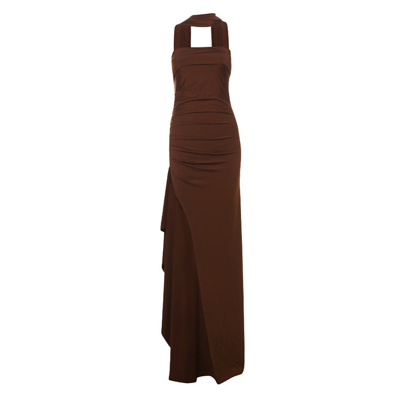 Women Clothing Summer Elegant Sexy Scarf Collar Slim Fit Slit Backless Dress Tube Top Dress Bella Mia