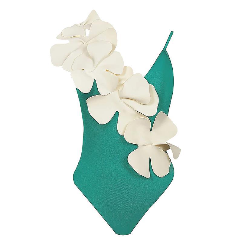 Three Dimensional Floral Design Solid Color Sexy Slimming One Piece Women Swimsuit Bella Mia