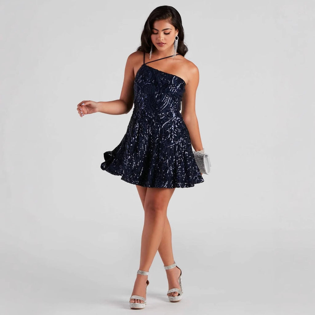 Sexy Sequ Dress Summer One Shoulder Sequined Nightclub Party Dress Bella Mia