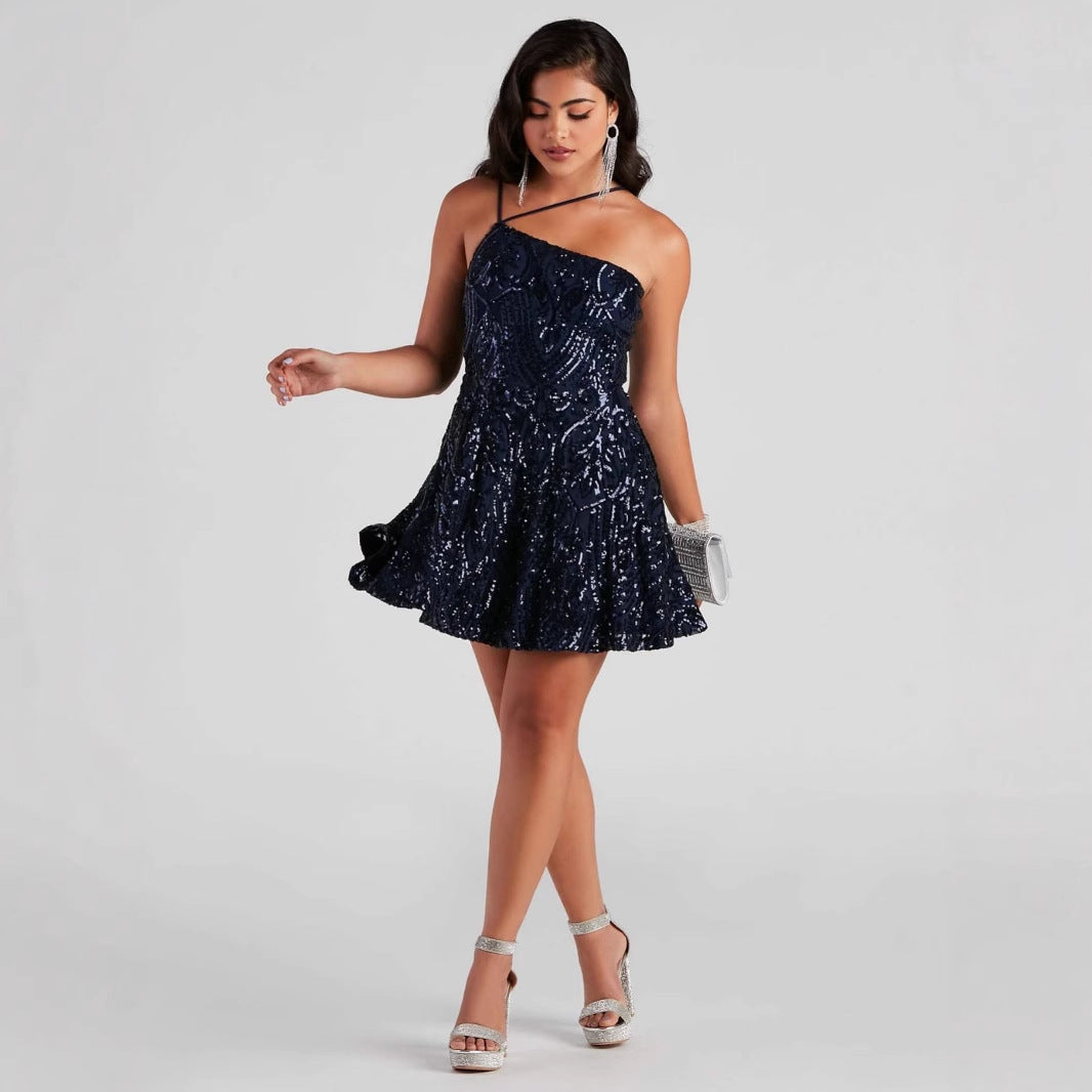 Sexy Sequ Dress Summer One Shoulder Sequined Nightclub Party Dress Bella Mia