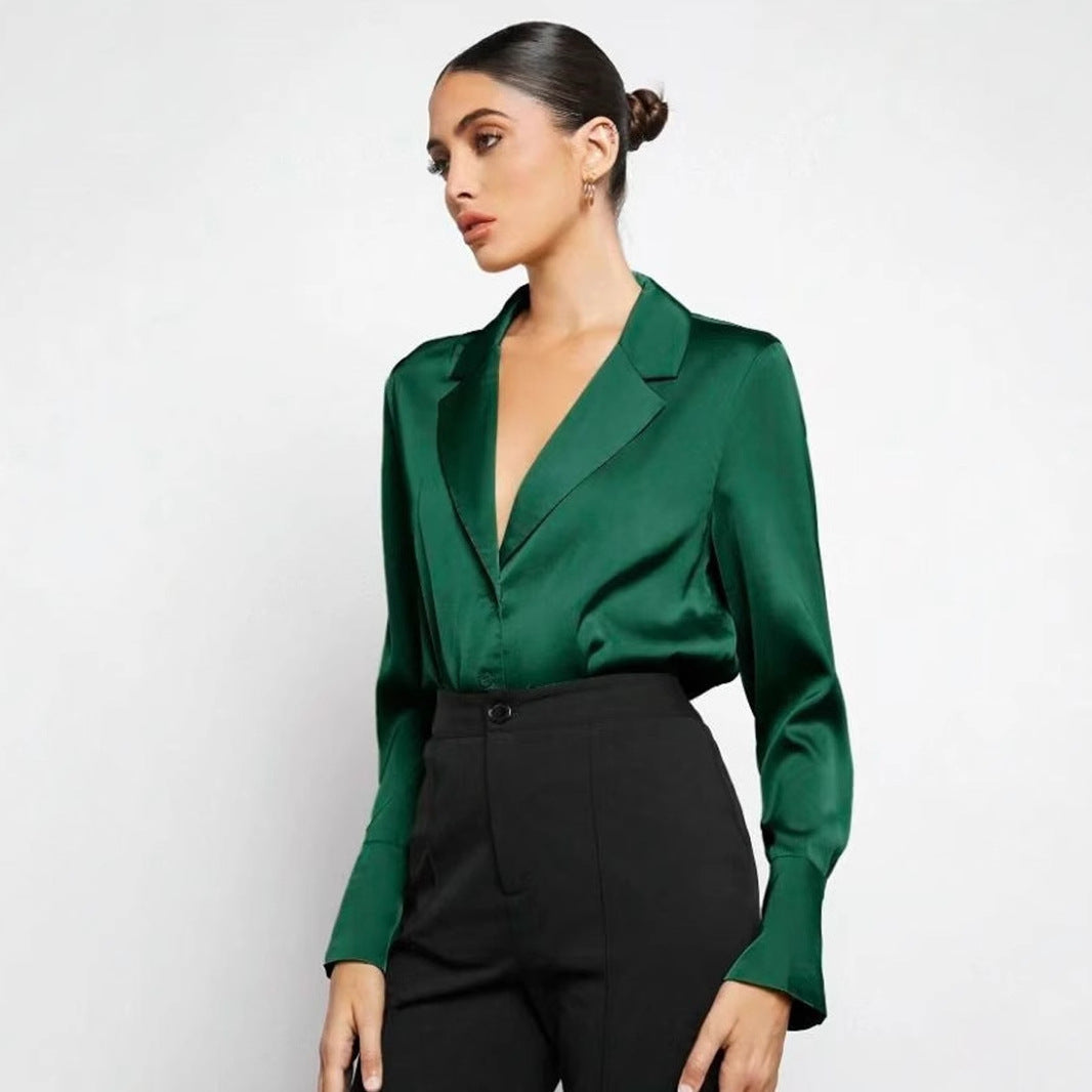 Satin Faux Silk Shirt Spring Summer Women Clothing Minimalist Long Sleeve Shirt Top Bella Mia